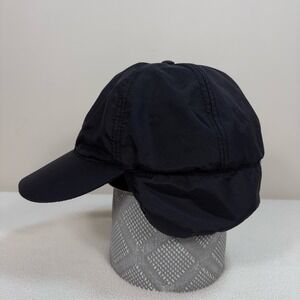Eddie Bauer Windcutter Fleece Hat Men's‎ L/XL Black Nylon Lined Ear Flaps 1029